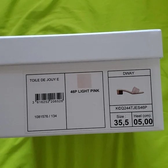 Dway Heeled Slide Toile de Jouy Light Pink and Ecru Embroidered - Picture 15 of 17